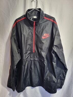 Nike Black Windbreaker Jacket with Red Stitching Detail, Size XXL